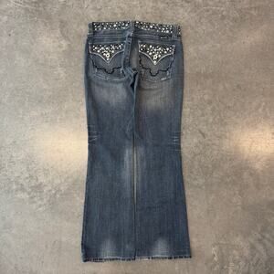 Vintage Y2K Miss Me Flare Fully Studded Mcbling Dark Wash Black Wide Leg 27